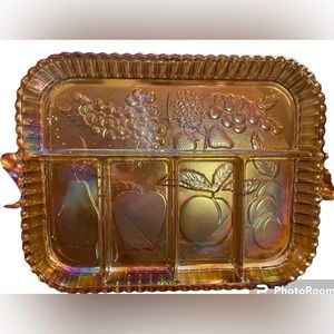 Vintage Amber Colored Indiana Glass Fruit Design Relish Tray